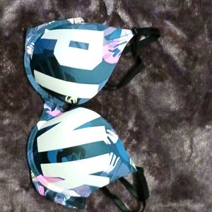Victoria's Secret PINK Wear Everywhere Push Up Bra Tropical 34C Palm Leaf